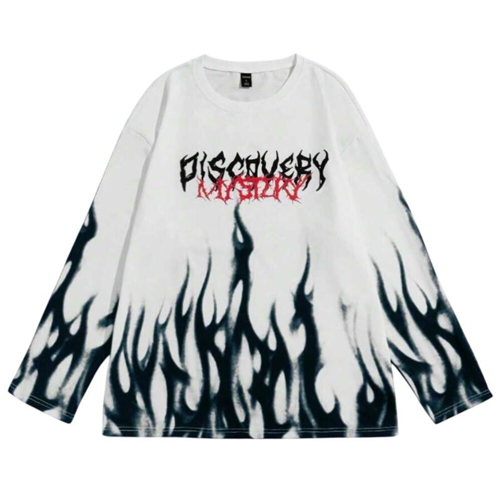 Street Life Men Fire & Letter Graphic Longsleeve T-Shirt in White, Size XS